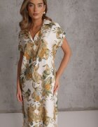 rosa Rochie cu flori din vâscoză croi drept Aedonia Verde
