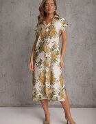 rosa Rochie cu flori din vâscoză croi drept Aedonia Verde