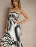 rosa Rochie de Bumbac Negru cu Alb cu Broderie Decorativă Redemae