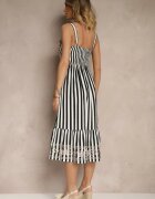 rosa Rochie de Bumbac Negru cu Alb cu Broderie Decorativă Redemae
