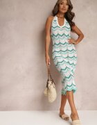 rosa Rochie de Plajă Alb-Verde Midi Cu legătură la gât și spate Lacenila