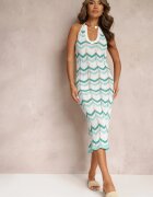 rosa Rochie de Plajă Alb-Verde Midi Cu legătură la gât și spate Lacenila