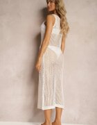 rosa Rochie de plajă bej Bodycon Cover-up cu decor ajurat și crăpătură la bază Bevantia