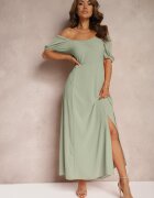 rosa Rochie de seară Verde cu decolteu spaniol și crăpătură Vikiya