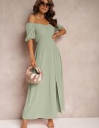 rosa Rochie de seară Verde cu decolteu spaniol și crăpătură Vikiya