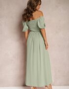 rosa Rochie de seară Verde cu decolteu spaniol și crăpătură Vikiya
