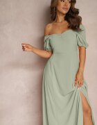 rosa Rochie de seară Verde cu decolteu spaniol și crăpătură Vikiya