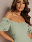 rosa Rochie de seară Verde cu decolteu spaniol și crăpătură Vikiya