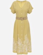 rosa Rochie de vară cu nasturi din vâscoză decorată cu broderie și cu curea împletită Tenope Galbenă