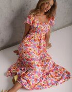 rosa Rochie de vară din viscoză cu model floral decorată cu volane Ompeda Roșie