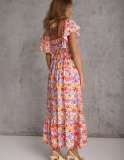 rosa Rochie de vară din viscoză cu model floral decorată cu volane Ompeda Roșie