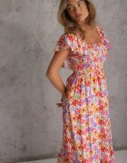 rosa Rochie de vară din viscoză cu model floral decorată cu volane Ompeda Roșie