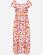 rosa Rochie de vară din viscoză cu model floral decorată cu volane Ompeda Roșie