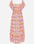 rosa Rochie de vară din viscoză cu model floral decorată cu volane Ompeda Roșie