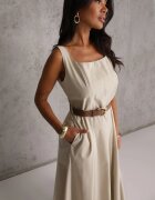 rosa Rochie din bumbac cu decolteu pătrat și curea cu cataramă embosată Dianito Bej