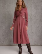 rosa Rochie din satin roz închis petrecută cu elastic și lănțișor în talie Shaffa