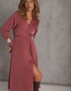 rosa Rochie din satin roz închis petrecută cu elastic și lănțișor în talie Shaffa
