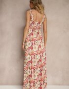 rosa Rochie din vâscoză roșu-bej cu croi evazat floral Redalie
