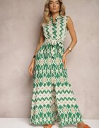 rosa Rochie din Vâscoză Verde în Stil Cămașă cu Cordon din Material în Talie Drevima