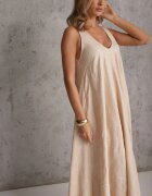 rosa Rochie din viscoză decorată cu broderie cu fir metalic Chionione Bej