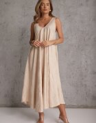rosa Rochie din viscoză decorată cu broderie cu fir metalic Chionione Bej