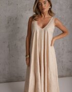 rosa Rochie din viscoză decorată cu broderie cu fir metalic Chionione Bej
