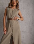 rosa Rochie Dreaptă Verde cu Viscoză Bumbac nasturi și curea Magmaris