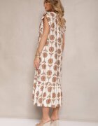 rosa Rochie Evazată Alb-Bej cu Imprimeu Floral din Bumbac Efalithea