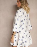 rosa Rochie Evazată Albă din Viscoză Decorată cu Broderie și Volane Aliorra
