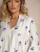 rosa Rochie Evazată Albă din Viscoză Decorată cu Broderie și Volane Aliorra