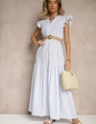 rosa Rochie Evazată Albastră deschisă din Bumbac în stil Boho cu o curea cu cataramă Iffarisa