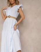 rosa Rochie Evazată Albastră deschisă din Bumbac în stil Boho cu o curea cu cataramă Iffarisa