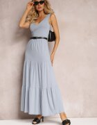 rosa Rochie Evazată Albastră Maxi din Țesătură de Bumbac Galaise
