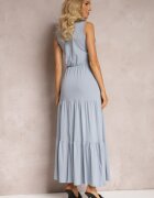 rosa Rochie Evazată Albastră Maxi din Țesătură de Bumbac Galaise