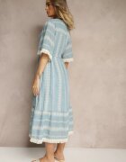 rosa Rochie Evazată Albastru Deschis Boho din Bumbac Decorată cu Broderie și Legătură Koriruna