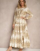 rosa Rochie Evazată Bej cu Viscoză Încheiată cu nasturi Ilathinna