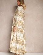 rosa Rochie Evazată Bej cu Viscoză Încheiată cu nasturi Ilathinna