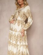 rosa Rochie Evazată Bej cu Viscoză Încheiată cu nasturi Ilathinna
