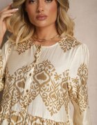 rosa Rochie Evazată Bej cu Viscoză Încheiată cu nasturi Ilathinna