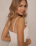 rosa Rochie evazată bej deschis din bumbac cu nasturi și bretele reglabile Lorbia
