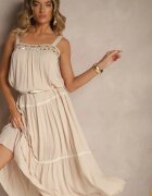 rosa Rochie Evazată Bej din Viscoză cu Aplicații Metalice Sevinda