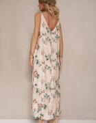 rosa Rochie Evazată Bej-Verde cu bretele din viscoză cu imprimeu floral Jenariona