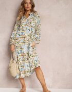 rosa Rochie Evazată Bleu deschis-Verde cu Model Abstract și cu nasturi în partea de sus Skylare