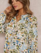 rosa Rochie Evazată Bleu deschis-Verde cu Model Abstract și cu nasturi în partea de sus Skylare