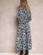 rosa Rochie evazată bleumarin-albastru cu elastic în talie și inserție ajurată Margotta