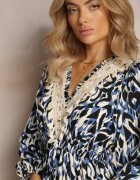 rosa Rochie evazată bleumarin-albastru cu elastic în talie și inserție ajurată Margotta