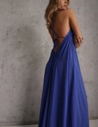rosa Rochie evazată bleumarin din bumbac cu legătură la gât Panethea