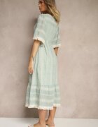 rosa Rochie Evazată Boho Mentă din Bumbac Decorată cu Broderie și Legătură Koriruna