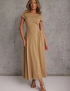 rosa Rochie evazată din vâscoză cu cusături modelatoare Meteia Bej