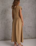 rosa Rochie evazată din vâscoză cu cusături modelatoare Meteia Bej